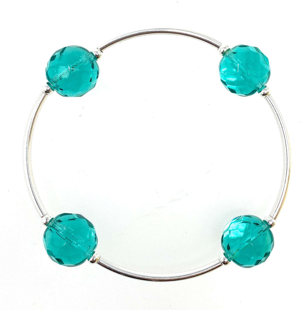 Blessings birthstone bracelet with light aqua faceted Czech glass beads and sterling silver components.