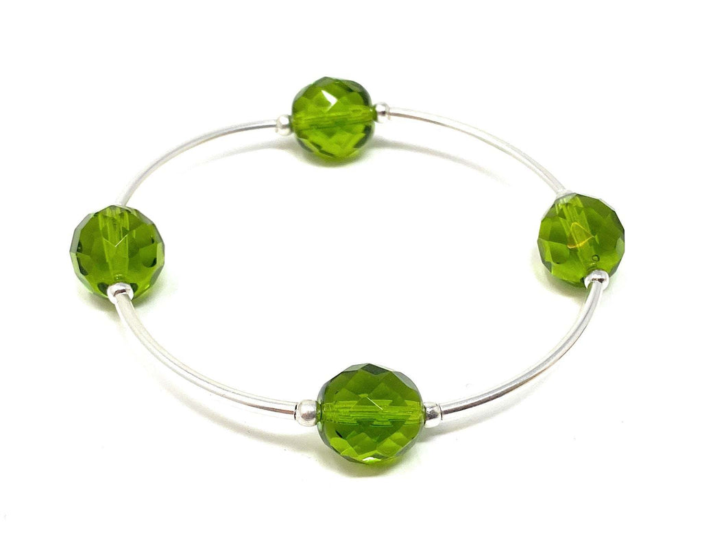 Blessings Birthstone Bracelet with Faceted Czech Peridot 12 MM Glass Beads