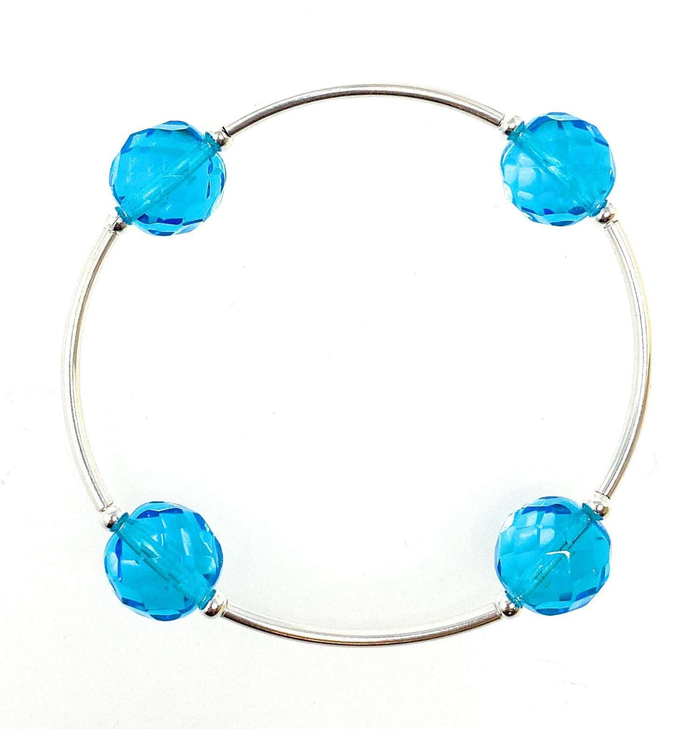 Blessings Birthstone Bracelet with Faceted Czech Blue Topaz 12 mm Glass Beads