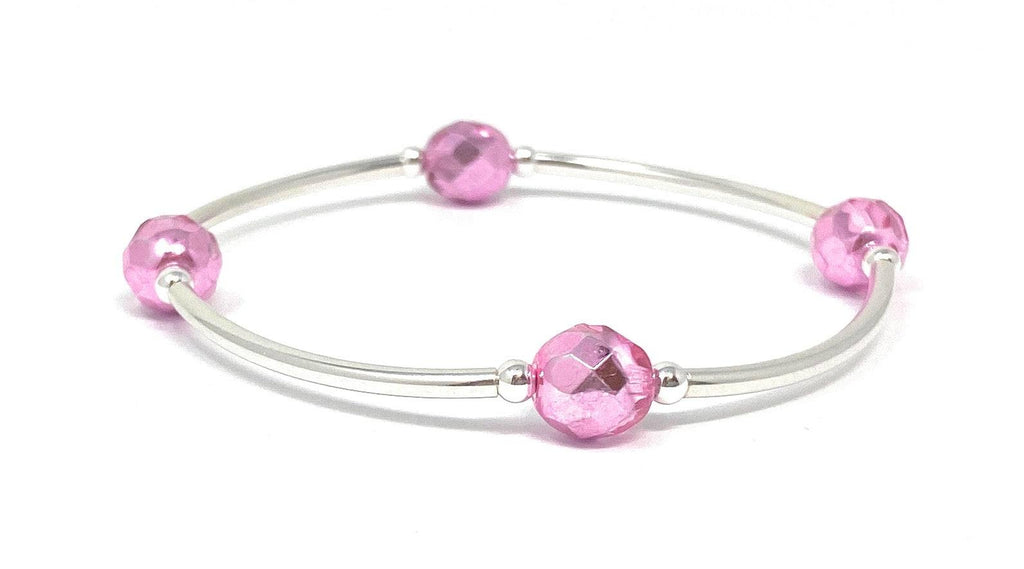 Blessings Birthstone Bracelet with Faceted Czech Metallic Pink 8mm Glass Beads