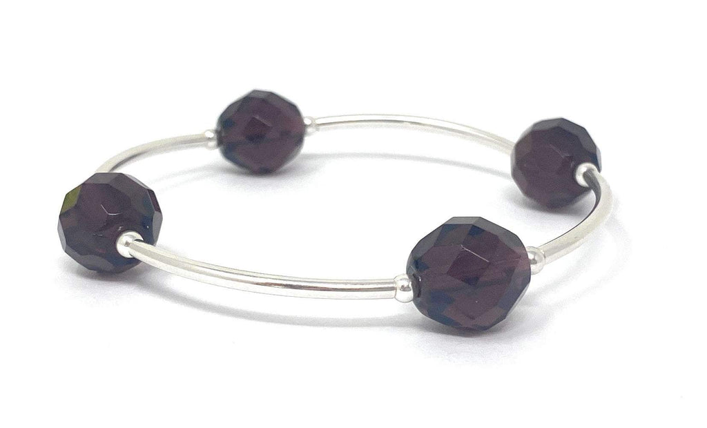 Blessings Birthstone Bracelet with Faceted Czech Amethyst 12 mm Glass Beads and Sterling Silver Components.