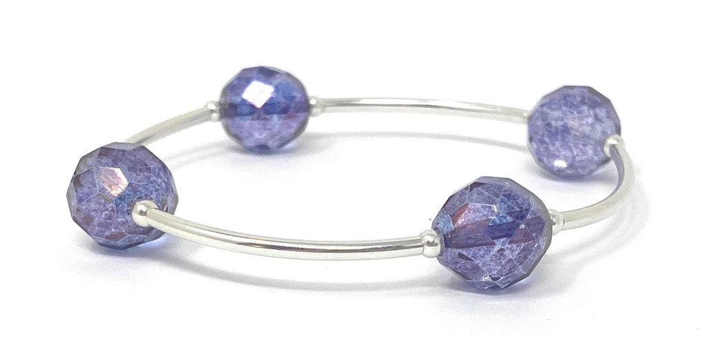 Alexandrite June birthstone bracelet with 12 mm faceted glass beads and sterling silver.