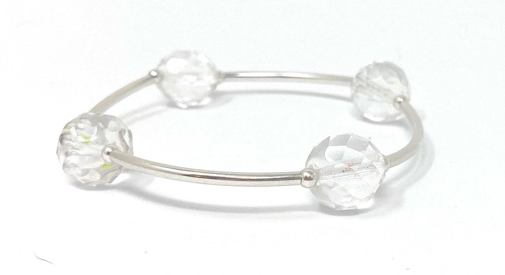 Blessings Birthstone Bracelet with Faceted Czech Clear 12 mm Glass Beads and Sterling Silver.