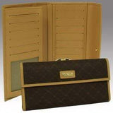 Rioni Signature Brown Continental Wallet STW012 with 12 credit card slots, RR Monogram print, and leather interior.