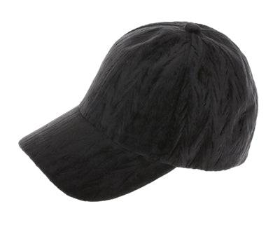 Textured velvet baseball cap with adjustable velcro back.