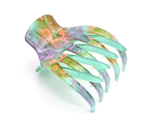 Large turquoise green French yoga clip by Medusa's Heirlooms, hand-painted and made of 100% acetate acrylic.