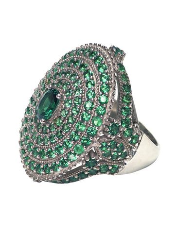 Handmade Turkish Sterling Silver & All Over Emerald Colored Ring -  RHEAS.ONLINE