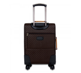 Rioni MANHATTAN Brown Signature Spinner Luggage, Small ST20121S with dark gold monogram and four-wheel design.