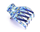 Medusa's Heirlooms Large French Yoga Clip in hand-painted blue and gold design, 3" length, for thick hair.