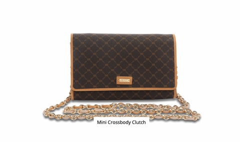 Rioni Signature Crossbody Clutch ST20267 with gold hardware and monogram print.