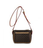RIONI SIGNATURE POCKET PURSE ST20057 with genuine Italian leather and brown signature pattern, crossbody design.