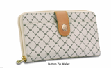 Rioni Signature Button-Zip Wallet STW006 with monogram print and gold emblem.