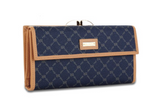 Rioni Signature Continental Wallet STW012 with RR monogram print, leather interior, and embossed gold emblem.
