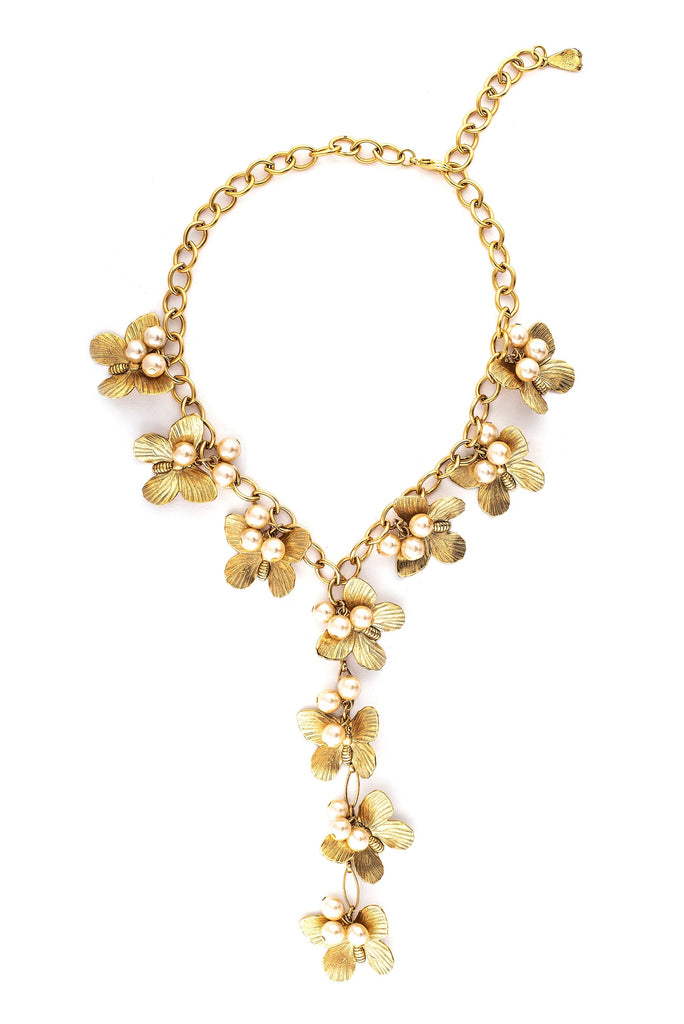 Yochi Geneva Butterfly & Pearl Lariat Necklace