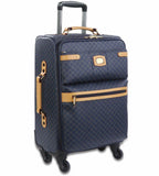 Rioni Signature Navy Spinner Luggage, Small STA20121S, durable designer canvas, leather trim, 360-degree wheels.