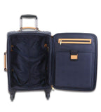 Rioni Signature Navy Spinner Luggage Small, interior view with compartments and monogram lining.
