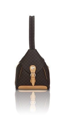 Rioni Signature Split Zipper Backpack ST20082 with dark gold monogram and genuine leather trim.