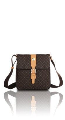 Rioni Signature MILEY Top Buckle Messenger Bag ST20179 with RR monogram print and leather trim.