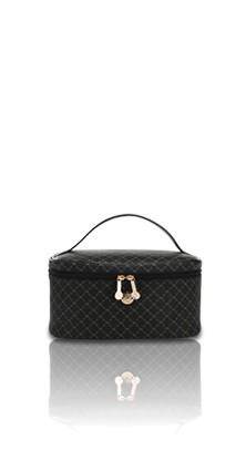 Rioni Signature Cosmetic Case Black STB20113 with leather handle and embossed gold logo