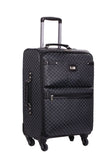 Rioni Signature Black Designer Spinner Luggage MANHATTAN with Silver Hardware, Gentle Grey 'RR' Monogram Print, Durable Leather Handles.
