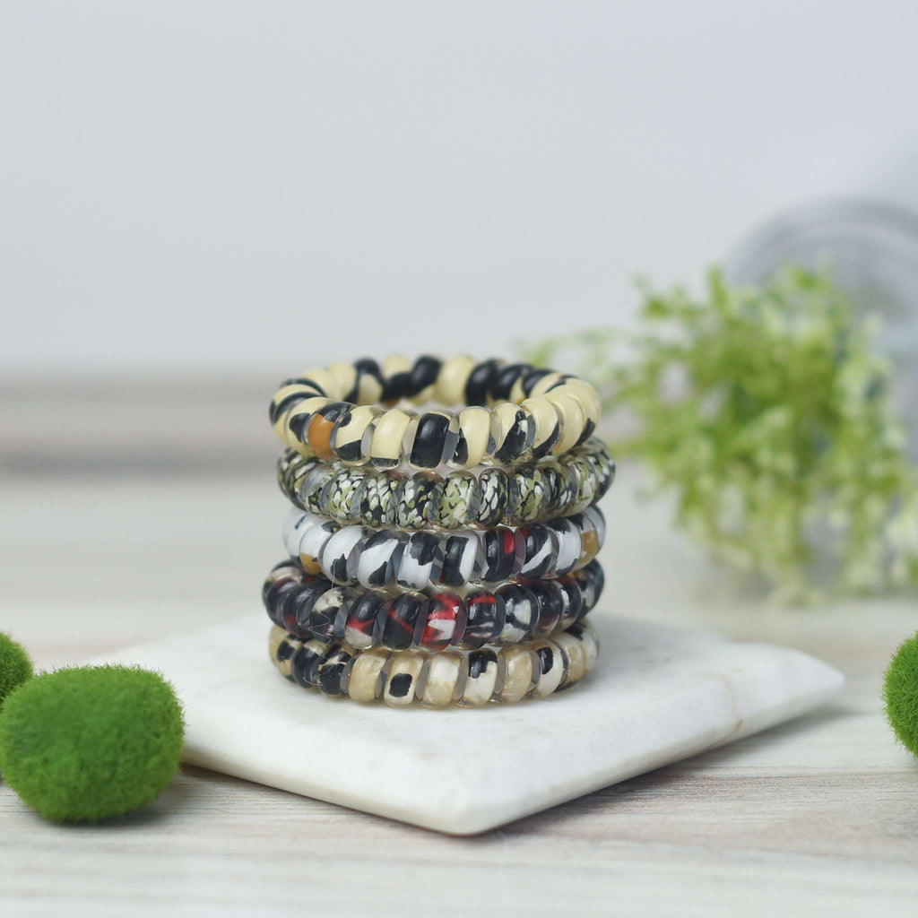 Large hair coil set in animal prints, no tug, no crease, set of 5 coils