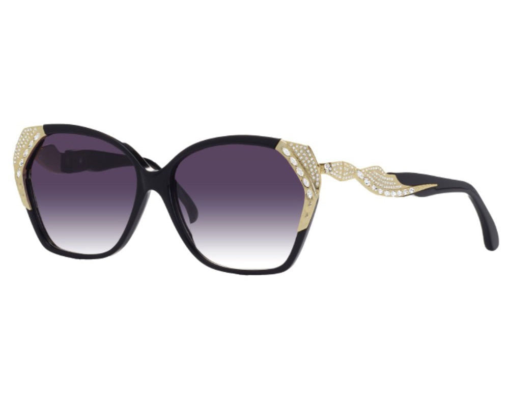 Caviar Black Sunglasses M5669 with Swarovski Crystals and black frame, luxury women's accessory made in Italy