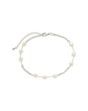 Allie Stationed Pearl Anklet with 14K gold chain and faux pearls, 9" length, lobster clasp
