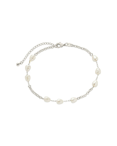Allie Stationed Pearl Anklet with 14K gold chain and faux pearls, 9" length, lobster clasp