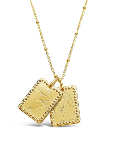 Zodiac tag necklace in gold and silver with 20mm charm and lobster clasp