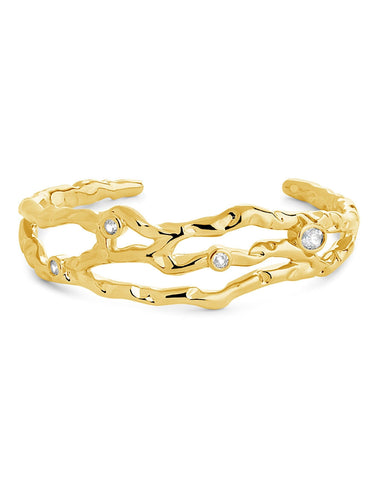 Tully CZ Molten Metal gold and silver cuff bracelet studded with cubic zirconia stones