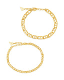 Set of 2 adjustable anchor chain bracelets in gold and silver tones with lobster clasps