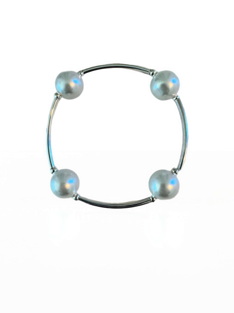 Count Your Blessings Bracelet with silver plated components and four 12mm pearls, handmade gift with inspirational card and box