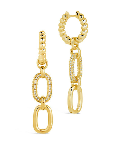 Andi Chain Link Drop Hoop Earrings in gold with cubic zirconia and mixed textures