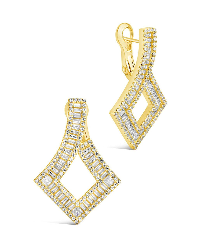 Amina CZ Statement Drop Earrings sparkling cubic zirconia on gold or rhodium plated brass