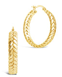 Double Row Herringbone Statement Hoop Earrings in gold and silver tones with bold 1.45" hoops and 0.25" width