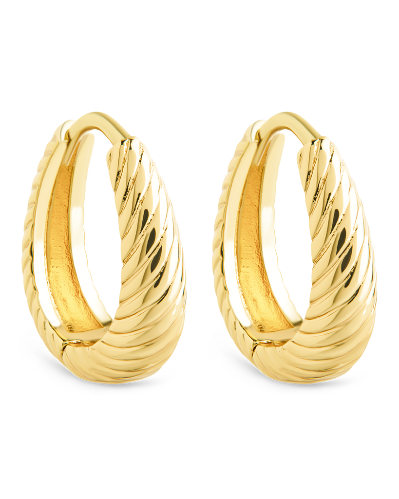 Fairley Oval Textured Micro Hoops small ridged gold plated hoop earrings with sculptural texture