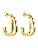Double Prong Vienna Hoop gold and rhodium plated stainless steel earrings with fluid curves and bold sculptural design