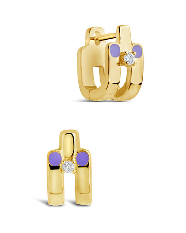 Zella CZ & Enamel Huggie Hoop Earrings in gold and silver with blue enamel and clear cubic zirconia stones