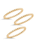 Set of 3 14K gold plated sterling silver beaded rings with 1.9mm bands stacked together