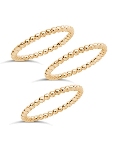 Set of 3 14K gold plated sterling silver beaded rings with 1.9mm bands stacked together