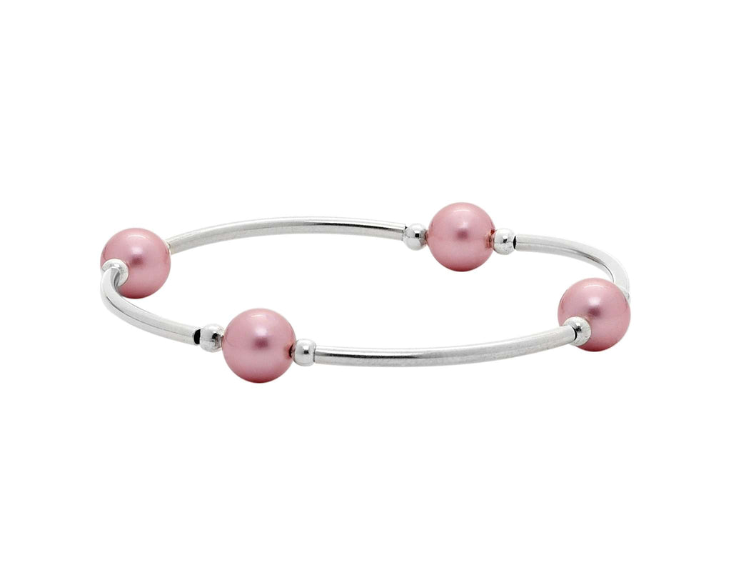 Blessings 8 MM Pink & Silver Pearl Bracelet for Smaller Wrists with Swarovski Pearls and Sterling Silver Tubes.