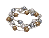 Blessings Bracelet with 10mm pearls and crystals in white, light gold, and light grey.