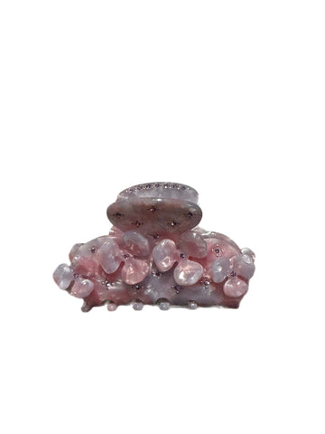 Crystal flower rhinestone hair jaw clip with pink rose bloom design and sparkling embellishments