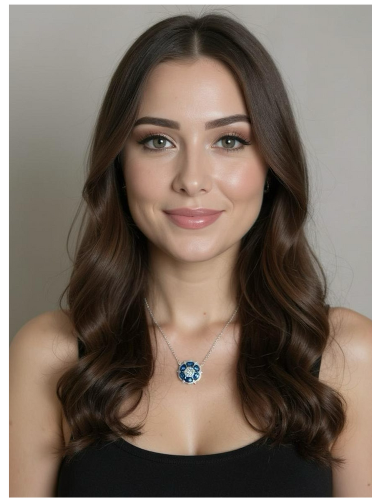 Blue Sapphire & CZ sterling silver pendant necklace with cubic zirconia center in polished setting