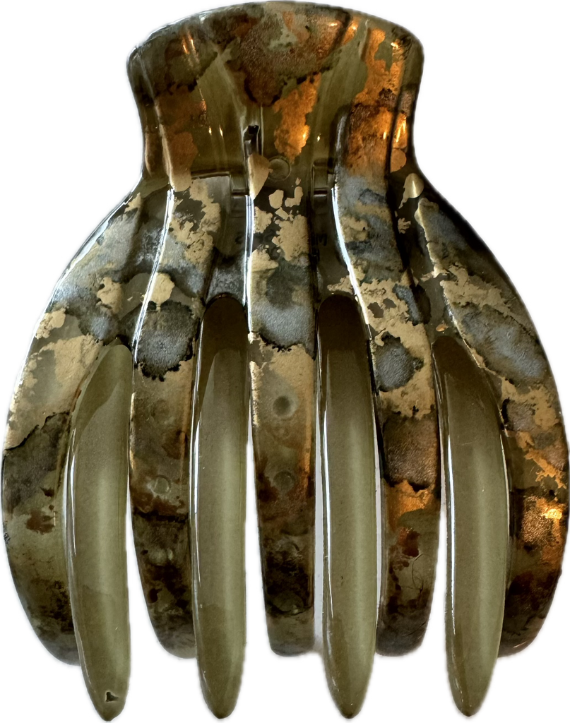 Medusa's Heirlooms large French yoga clip in gilded green with hand-painted design