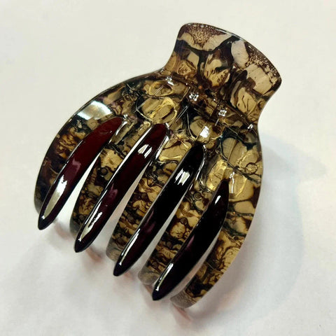 Medusa's Heirlooms large gilded noir yoga hair clip holding thick hair tightly, hand-painted, made in France