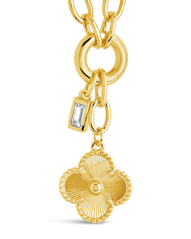 Tilda CZ & Clover Charm Necklace with 14K gold or rhodium plated brass and sparkling CZ charm