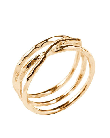 Sterling silver textured multi band ring with 14K gold plating, lead and nickel free, delicate design