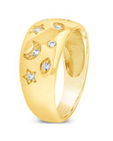 CZ Star and Crescent Bezel Dome Band Ring