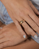 CZ Star and Crescent Bezel Dome Band Ring